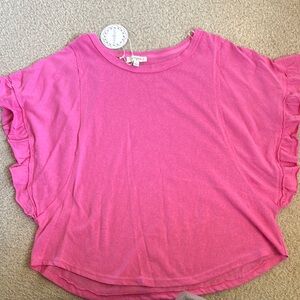Pink Ruffle Sleeve Women's Top